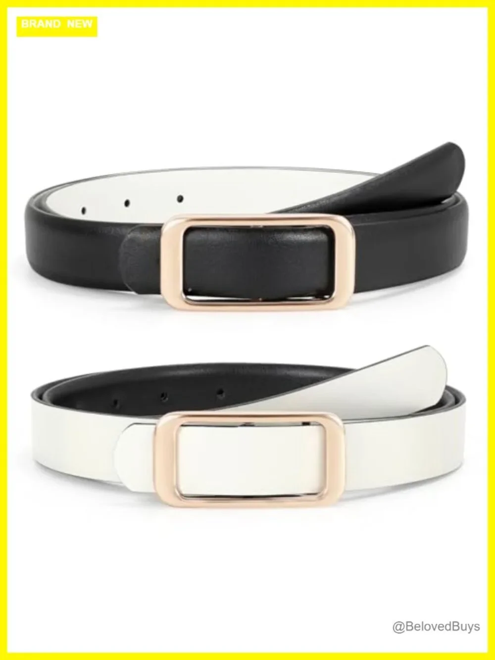 Reversible Faux Leather Belt for Women with Metal Square Buckle